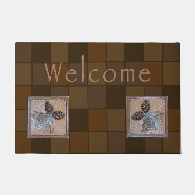 Welcome mat, ochre pinecone tile for Bungalows  Doormat (Front)