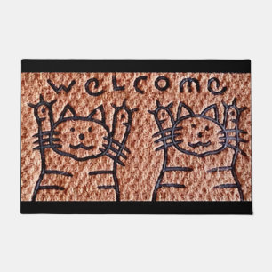 Welcome Mat Pair of Friendly Cats