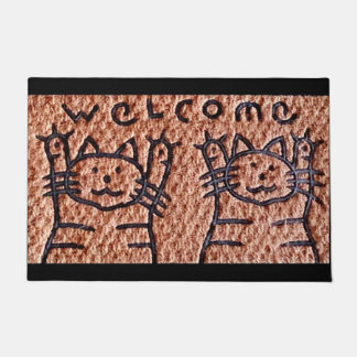 Welcome Mat Pair of Friendly Cats