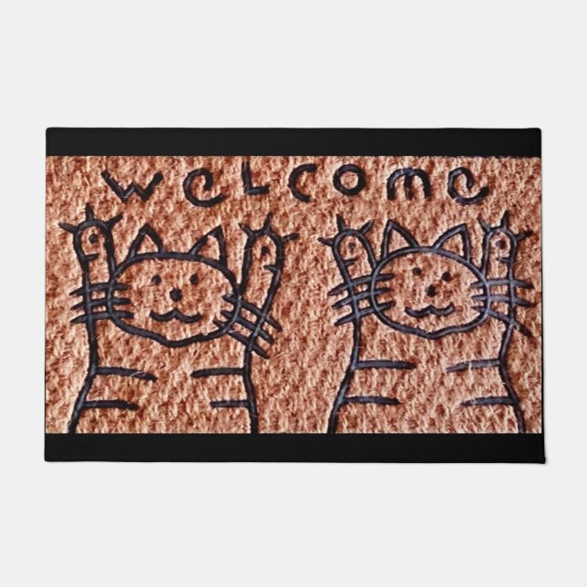 Welcome Mat Pair of Friendly Cats (Front)