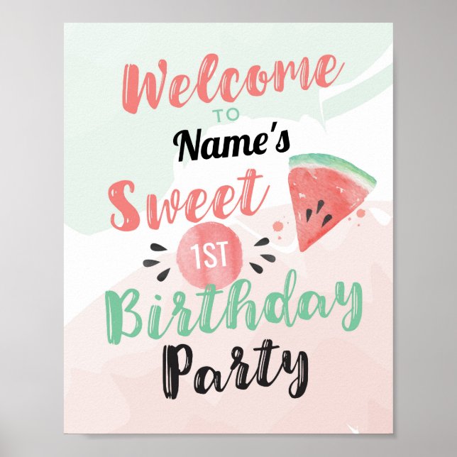 Welcome Melon Sweet Poster Watermelon Birthday (Front)