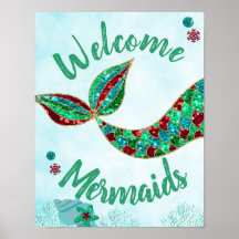 Welcome Mermaids, Mermaid Birthday Sign, Christmas