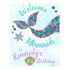 Welcome Mermaids, Mermaid Birthday Sign, Poster