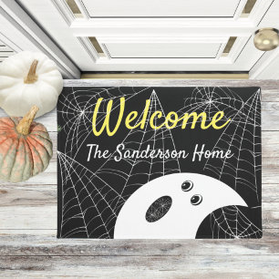 Welcome Modern Minimalistic Ghost Halloween Family Doormat