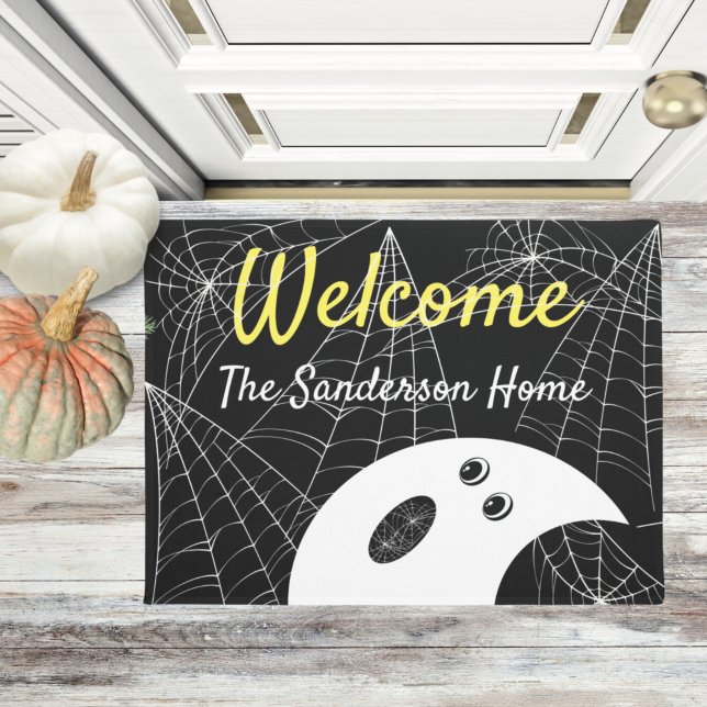 Welcome Modern Minimalistic Ghost Halloween Family Doormat (Creator Uploaded)