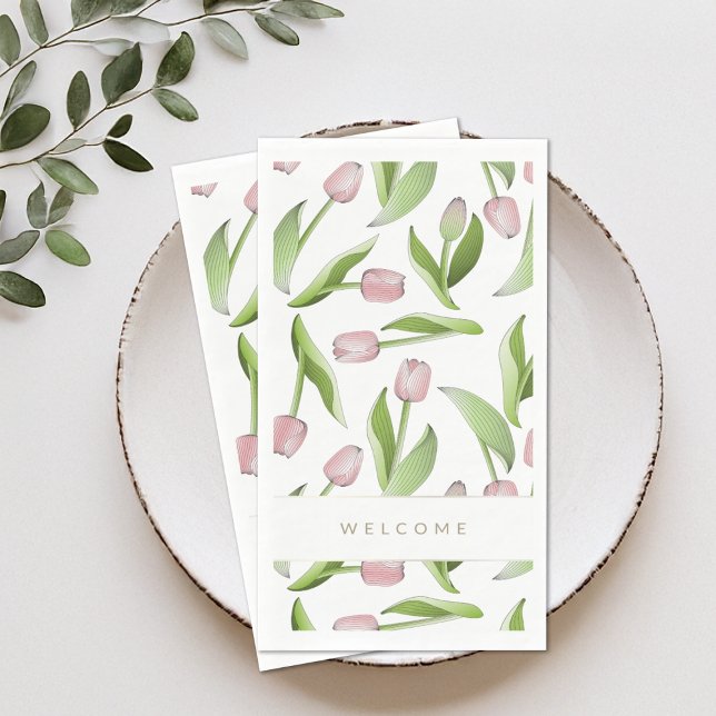 Welcome Modern Pink Tulip Floral Napkin (Creator Uploaded)