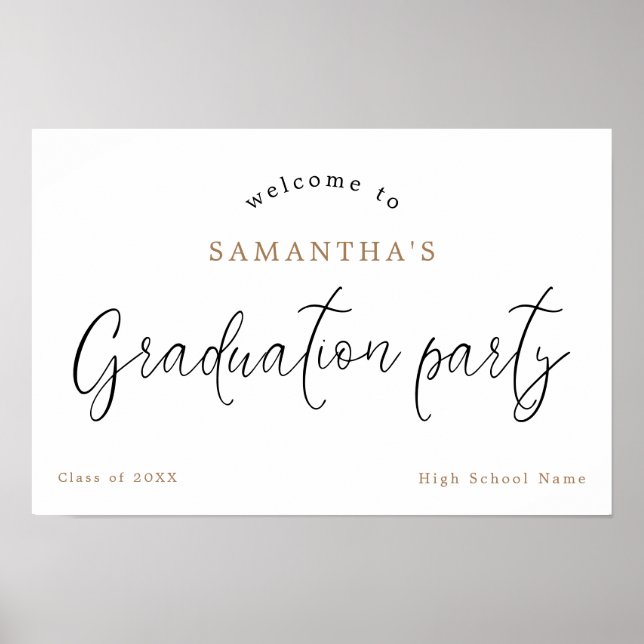 Welcome Modern Script Name Year Graduation Party Poster (Front)