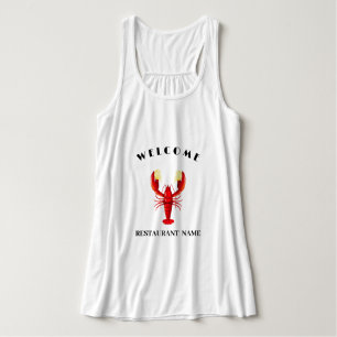Welcome Modern seafood Lobster lime logo name Singlet