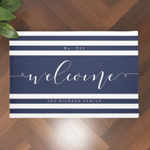 Welcome Modern Stripe House Number & Family Name Doormat