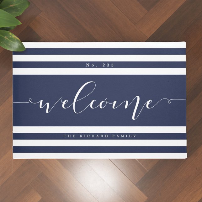 Welcome Modern Stripe House Number & Family Name Doormat (Creator Uploaded)