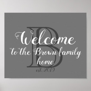 welcome monogram grey and white wall art