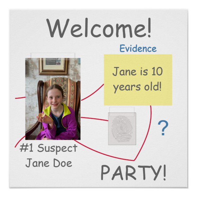 Welcome Mystery Crime Solving Evidence Board Poster (Front)