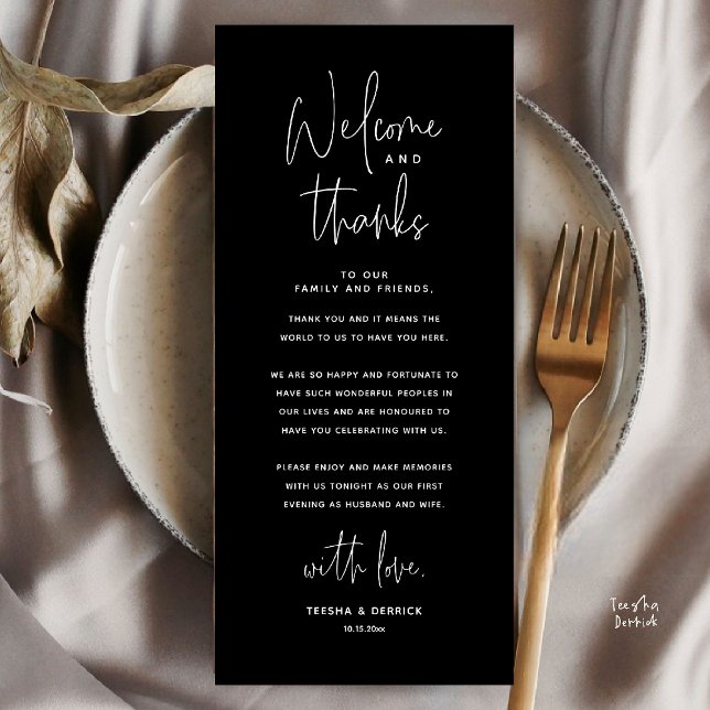 Welcome n Thanks Wedding Reception Thank You Card (Welcome n Thanks Wedding Reception Dinner Brunch Lunch Thank You Card in Black White)