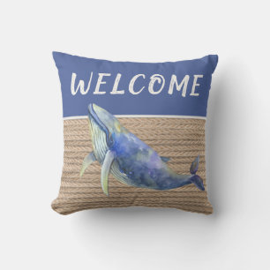Welcome Nautical Blue Whale Rope Cushion