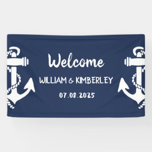 Welcome Nautical Navy Blue Anchor Wedding Banner