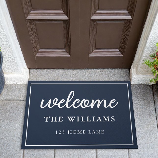 Welcome Navy Blue Family Name Personalised Doormat (Creator Uploaded)