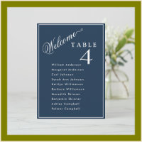 Welcome Navy Blue Wedding Seating Plan Cards 
