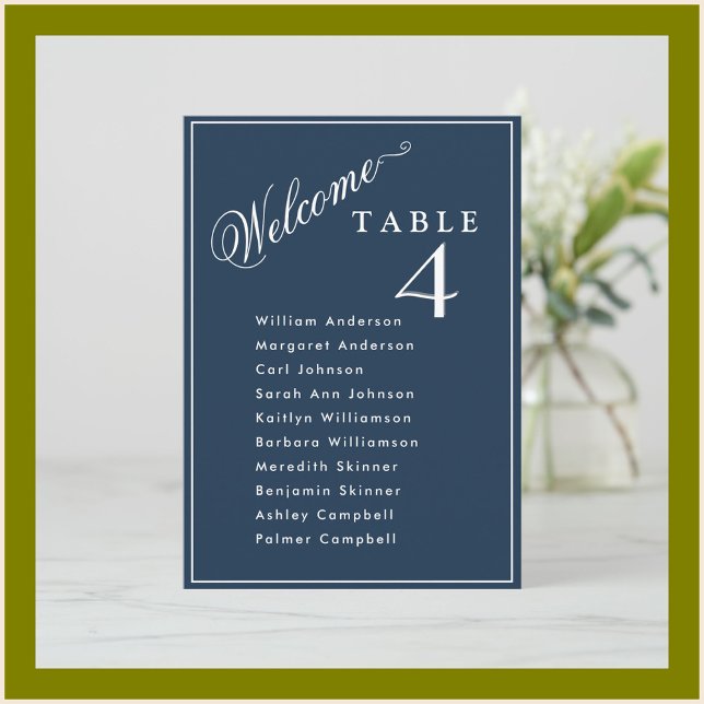 Welcome Navy Blue Wedding Seating Plan Cards  (Creator Uploaded)