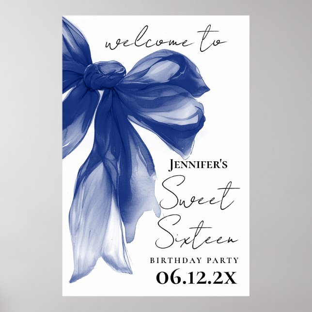 Welcome Navy Bow Coquette Script Sweet 16  Poster (Front)
