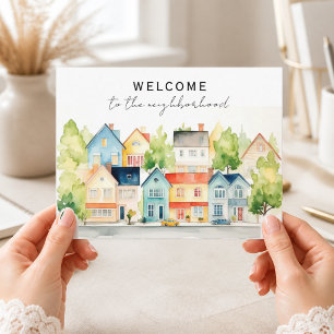 Welcome Neighbourhood Bright Watercolor Homes Postcard