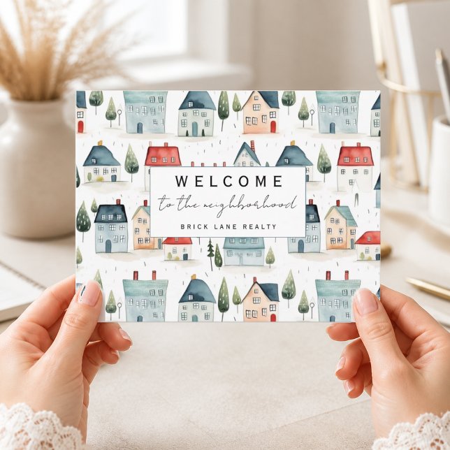 Welcome Neighbourhood Scandinavian House Pattern Postcard (Creator Uploaded)