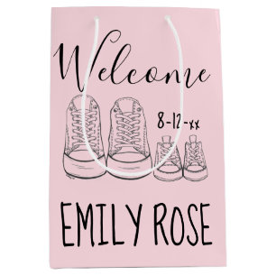 WELCOME New Arrival Baby Shoes Shower Pink Girl Medium Gift Bag