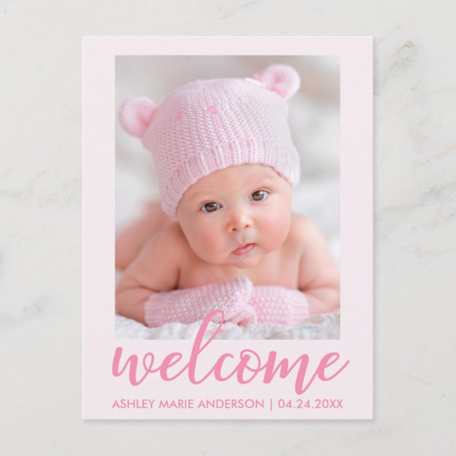 Welcome New Baby Announcement Light Pink (Front)