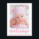 Welcome New Baby Announcement Pink Script<br><div class="desc">Welcome New Baby Announcement Pink Script Postcard</div>