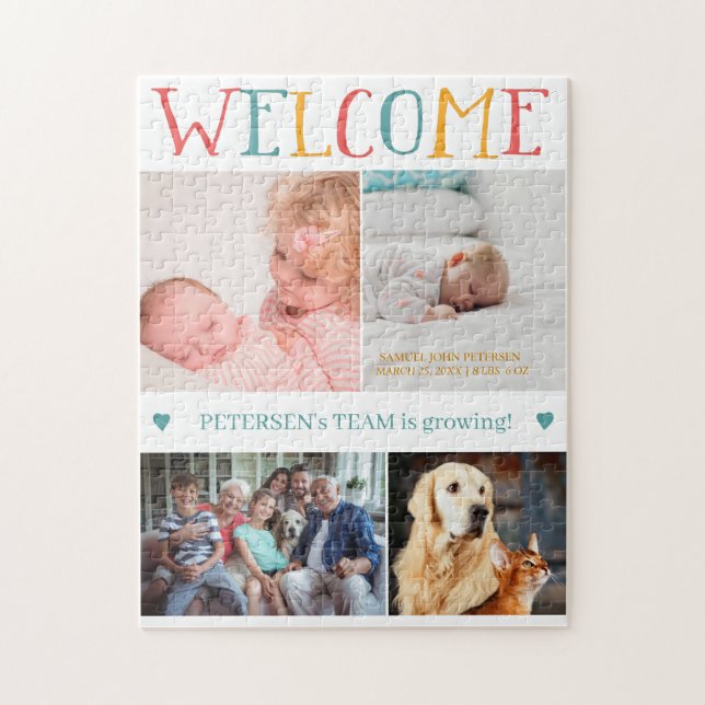 WELCOME new baby birth custom photo collage family Jigsaw Puzzle (Vertical)