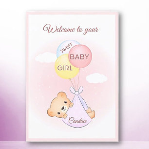 Welcome! New Baby Girl personalised Greeting Card
