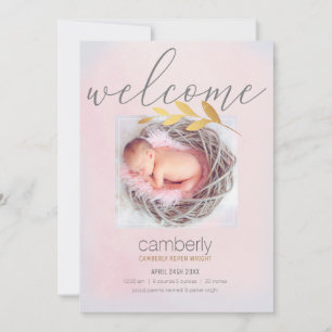 Welcome New Baby Girl Photo Birth Announcement