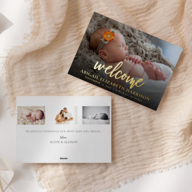 Welcome New Baby Gold Foil Birth Announcement Card (Creator Uploaded)