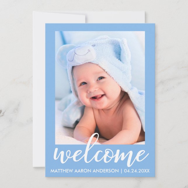 Welcome New Baby Modern Announcement Blue (Front)