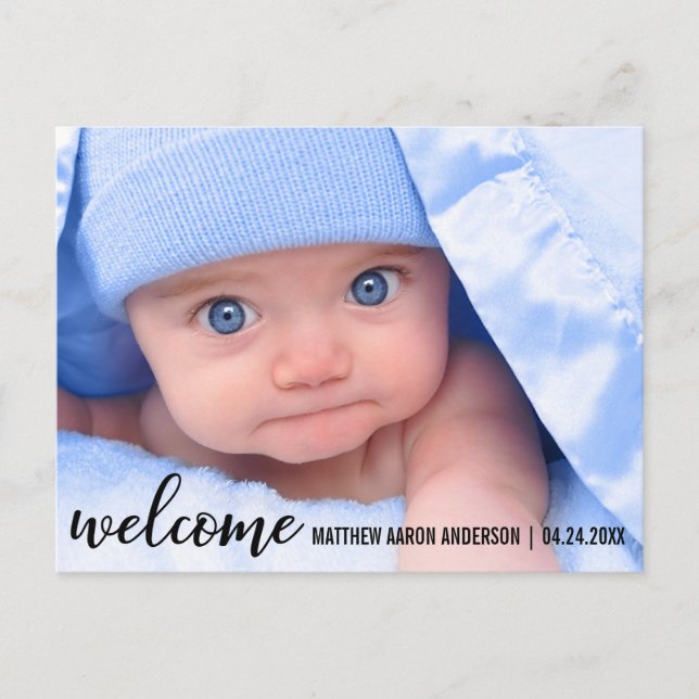 Welcome New Baby Modern Announcement Postcard (Front)