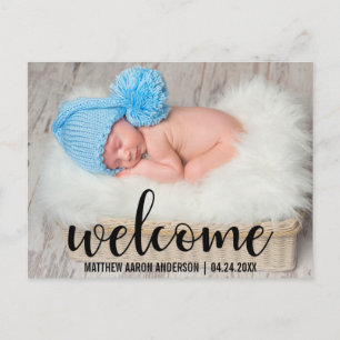 Welcome New Baby Modern Black Script Announcement Postcard