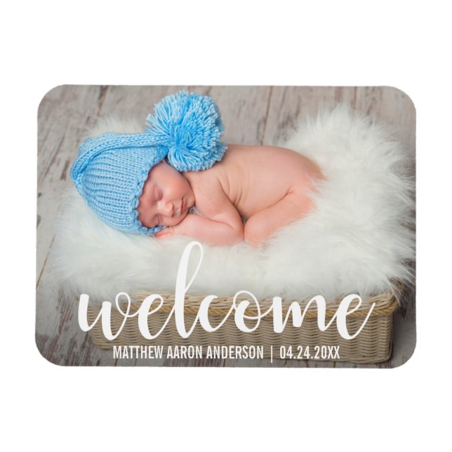 Welcome New Baby Modern Script W Magnet (Horizontal)
