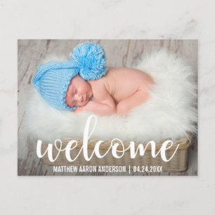 Welcome New Baby Modern White Script Announcement Postcard