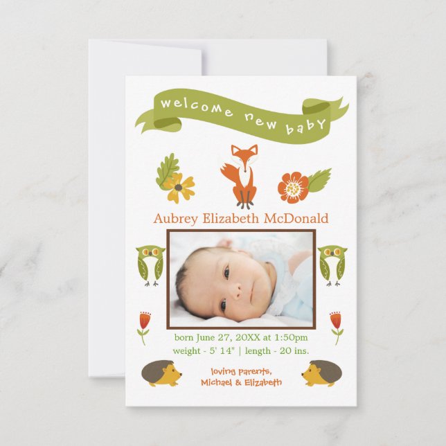Welcome New Baby Woodland - 3x5 Birth Announcement (Front)