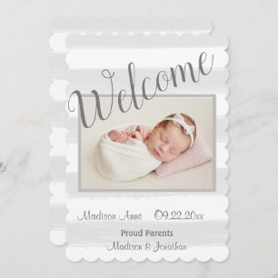 Welcome Newborn Photo Script Grey Boy or Girl Announcement