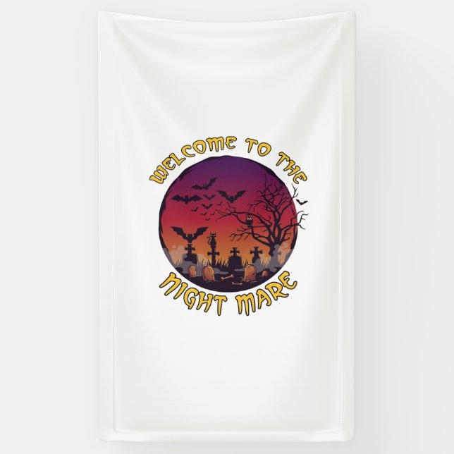 Welcome Night Mare Halloween Red Moon Graveyard_1 Banner (Vertical)