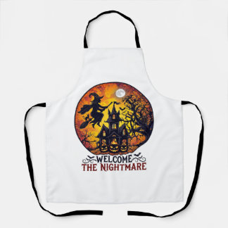 Welcome Nightmare Halloween Haunted House Flying W Apron