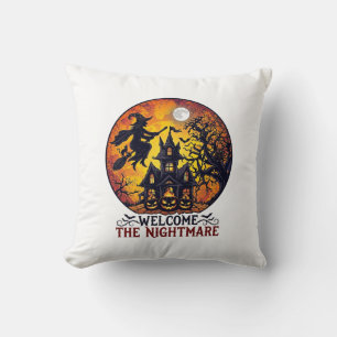 Welcome Nightmare Halloween Haunted House Flying W Cushion