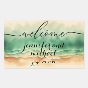 Welcome Ocean Beach Watercolor Greenery Rectangular Sticker