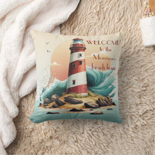 Welcome of our Beach House Lighthouse image, sea Cushion