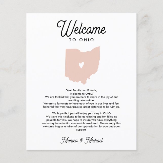 Welcome OHIO Letter & Itinerary WEDDING ANY COLOR (Front)