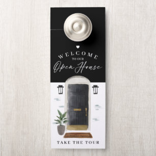 Welcome Open House Black Watercolor Front Door Door Hanger