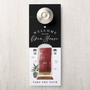Welcome Open House Red Watercolor Front Door Door Hanger