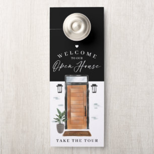 Welcome Open House Wood Watercolor Front Door Hanger