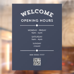 Welcome Opening Hours with QR Code White on Grey