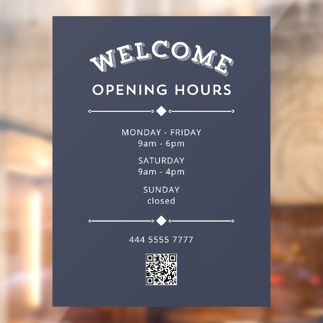 Welcome Opening Hours with QR Code White on Grey (Sheet 2)